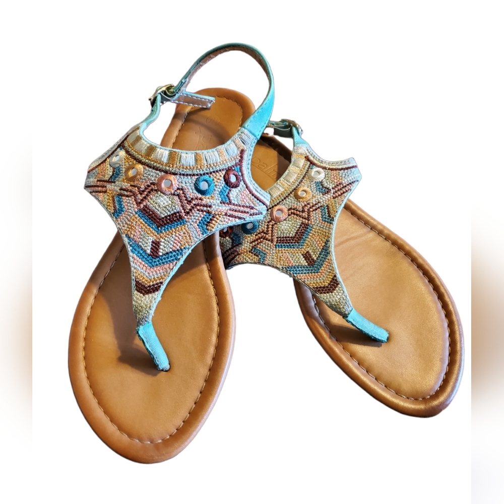 Palms YAZZIE Muticolored Aztec Embroidered Thong Sandals Size 7M Pre-Owned